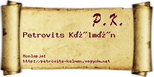 Petrovits Kálmán névjegykártya